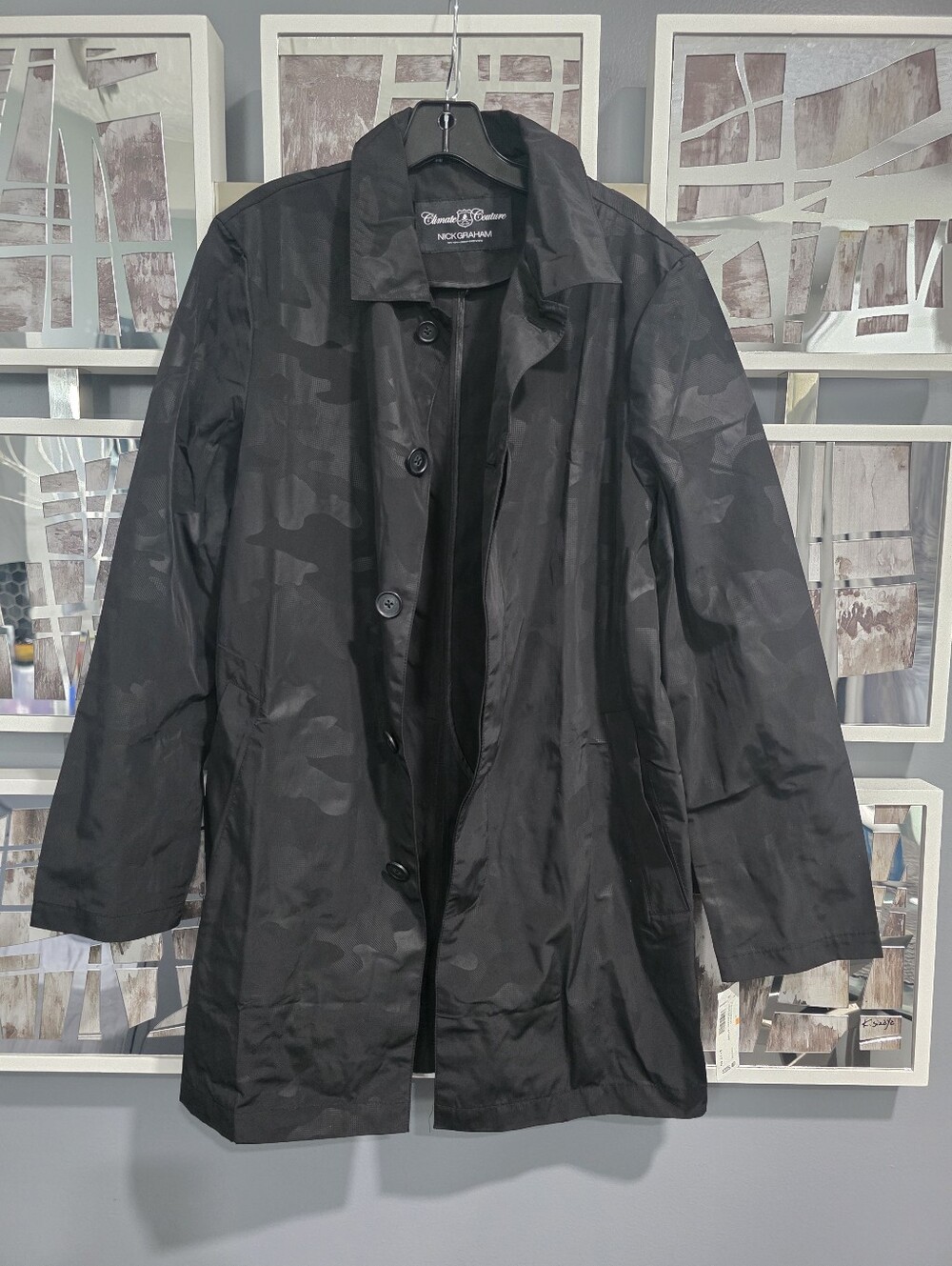 Men's Black Camouflage Trench Coat - Nick Graham Climate Couture Small